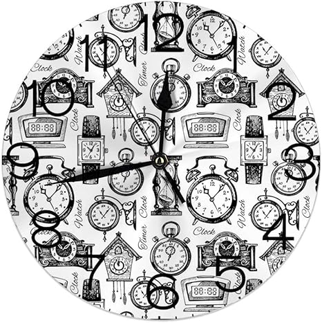 Amazon Co Jp 丸い壁時計の家の装飾 手描きの時計 時計のイラストヴィンテージ装飾的なパターン ホーム キッチン