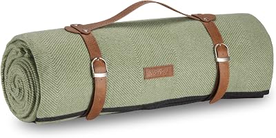 VonShef Picnic Blanket Green Herringbone 8 Person Waterproof Backing