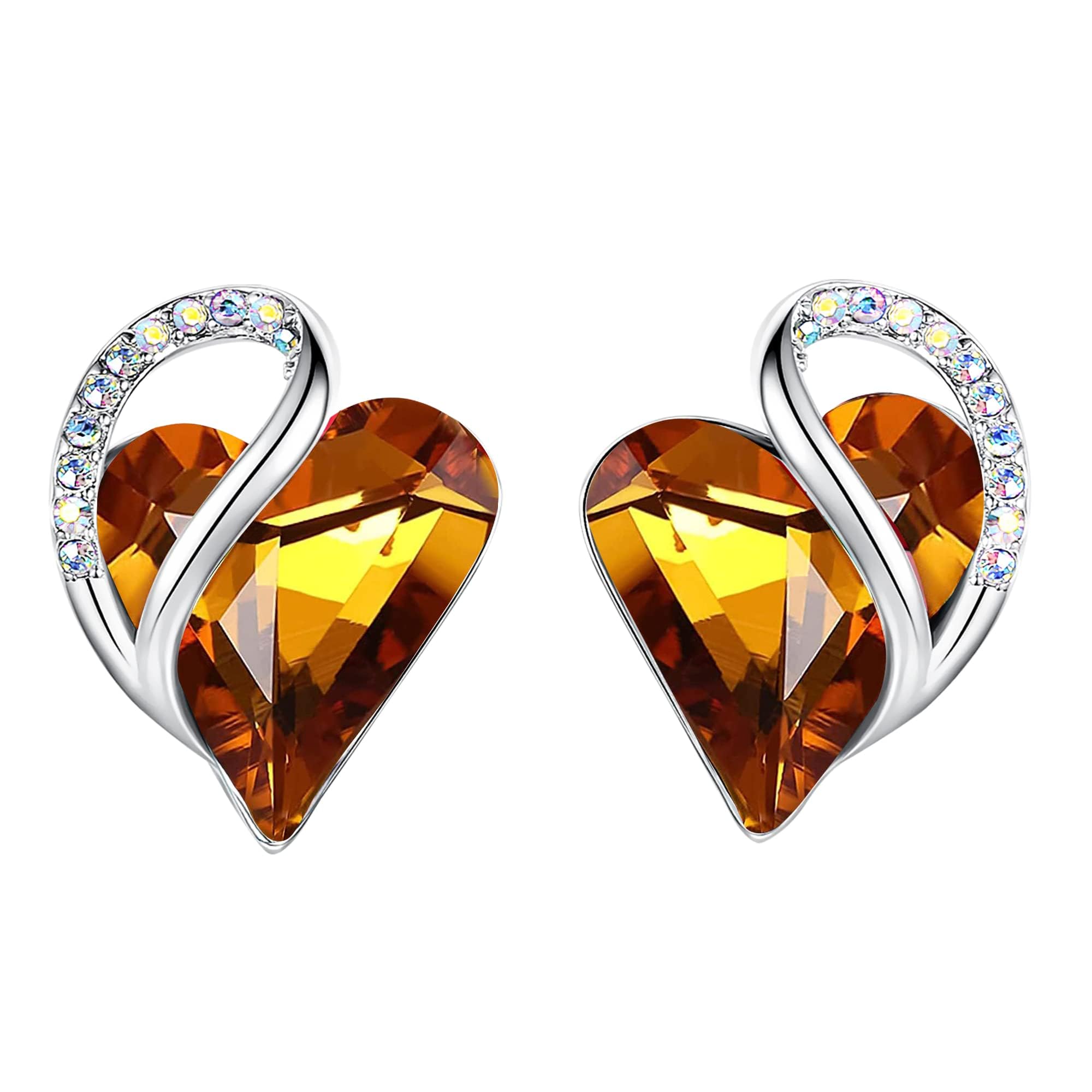 Leafael Valentine's Day Gift Earrings for Women, Infinity Love Birthstone Heart Crystal Studs, Allergy-Free Jewelry for Wife Mom Her, Silver-Tone, Gift Box Included