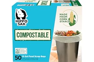 Hippo Sak - 13 Gallon Tall Kitchen Compostable Bags - Leak Proof Bags (50 Count)