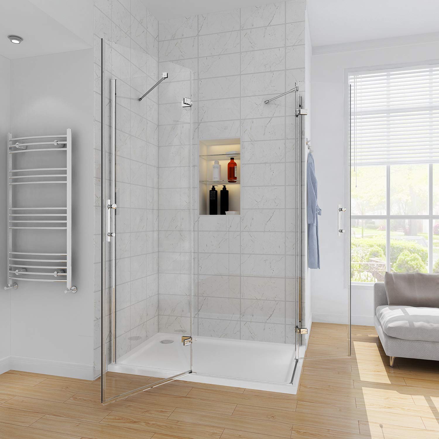 1200 X 700 Mm Corner Entry Shower Enclosure Pivot Door Shower