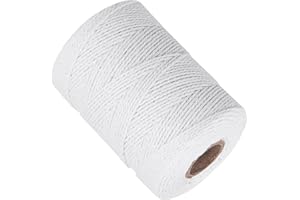Ohtomber White Cotton Butchers Twine - 656 Feet 2MM Thick String, Natural Garden Gift Wrapping Kitchen Cooking Bakers Twine String Rope for Meat and Roasting, Crafts Gardening