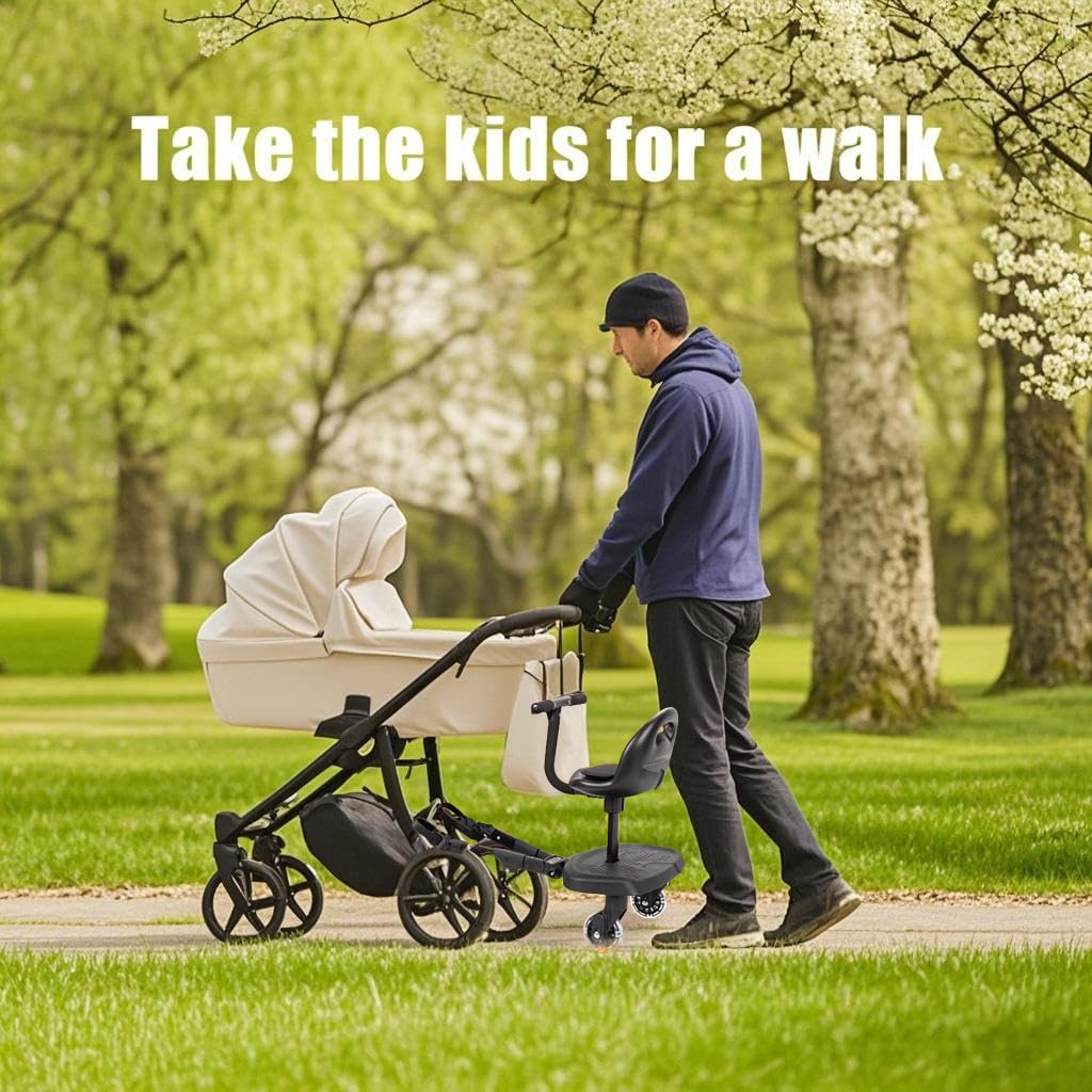 Universal 2-in-1 Stroller Board，Child Rider Stroller Attachment with Saddle Seat and Standing Platform ，Quick and Easy to Use, Safety Design 2025 Upgrade