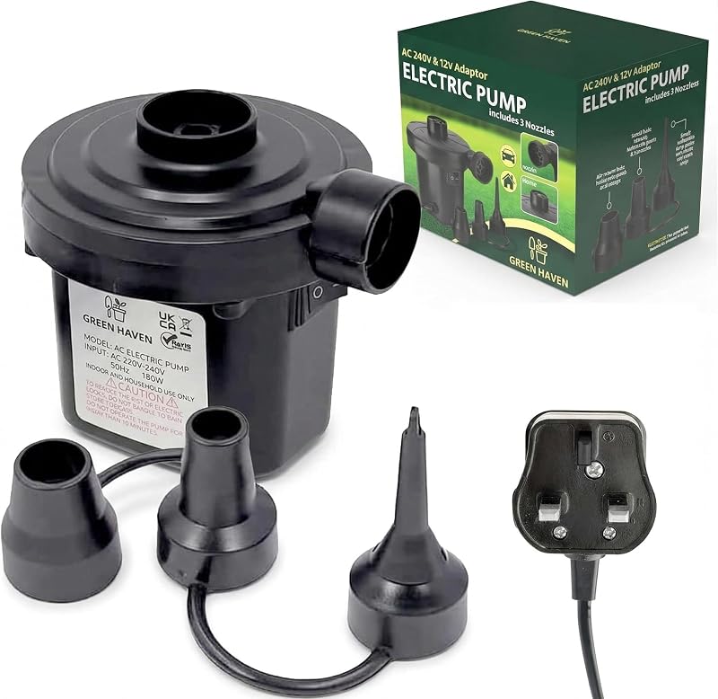 Green Haven Electric Air Pump 240V 150W with 3 Nozzles for Inflatables