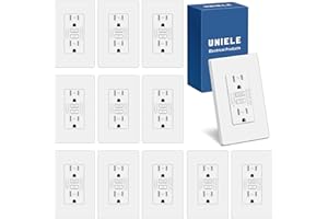UNIELE 12 Pack Tamper Resistant 15 Amp GFCI Outlets, Super Slim Design, 15A GFI Receptacle with LED Indicator, Ground Fault Circuit Interrupter, Screwless Wallplate Included, ETL Listed, White