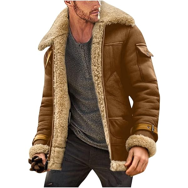 RSZGSWS Faux Leather Jackets for Men Cozy Sherpa Fleece