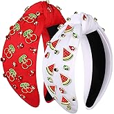 2PCS Fruit Headband for Women Strawberry Cherry Watermelon Knotted Headbands Tropical Summer Beach Headband Hair Accessories Outfits Jeweled Rhinestone Top Knot Headbands Party Favors (2pc Fruit B)