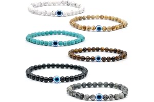 6MM Evil Eye Black Crystal Bracelet - Adjustable Natural Stone Set for Men Women, Guardian Amulet Gift for Daily Wear/Birthda