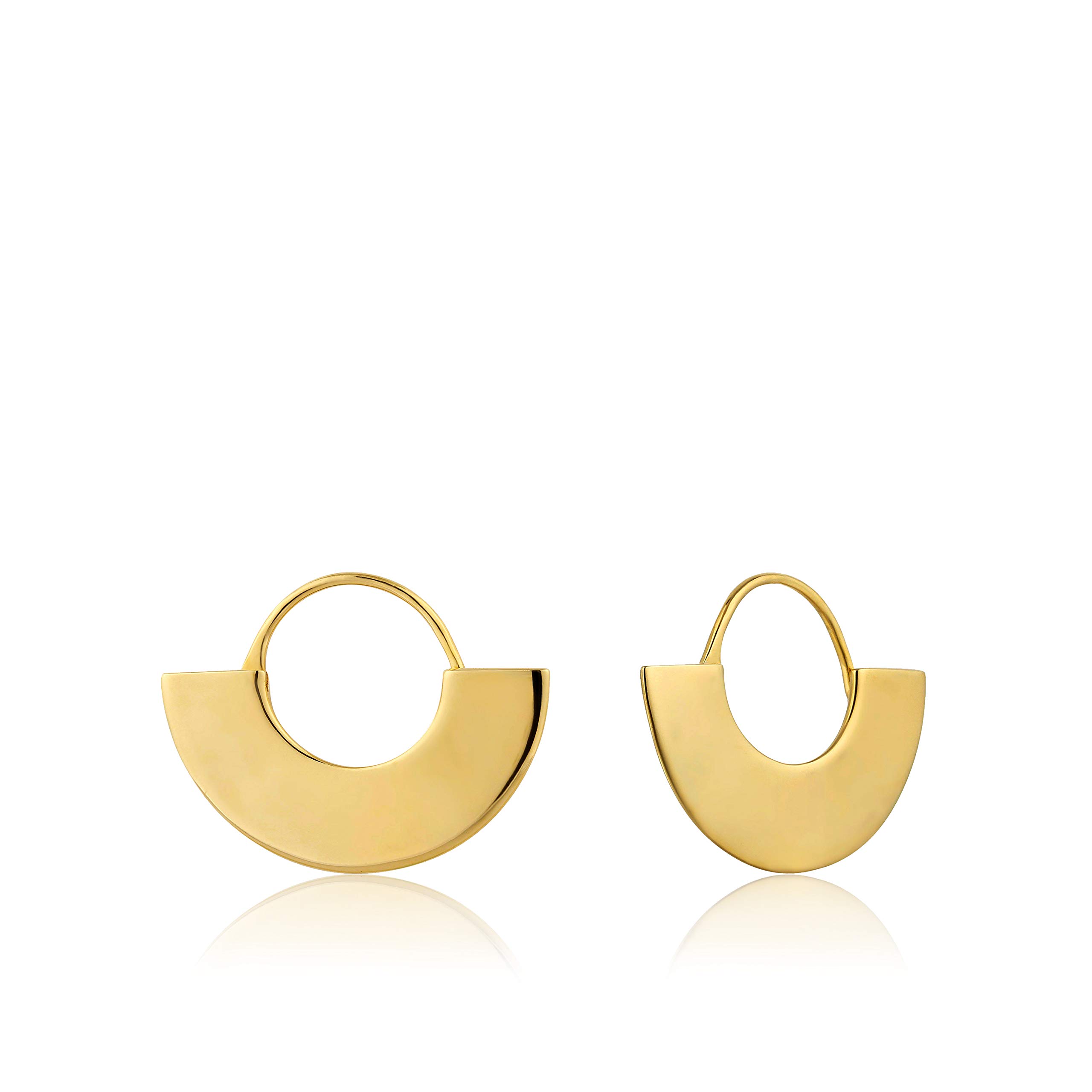 925 Sterling Silver Flat Fan Geometric Half Hoop Earrings for Women, 14k Yellow Gold Plated