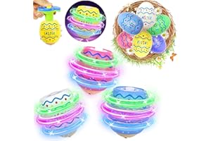 Easter Gifts for Kids, 6 Pack Light Up Easter Egg Spinning Tops for Kids, Easter Basket Stuffers, Easter Eggs Toy Gifts with 