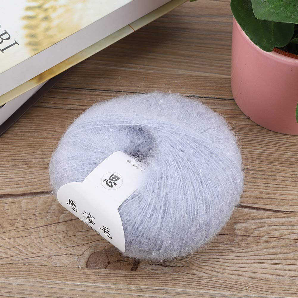 Mohair Wool Hand Knitted Warm Knitting Wool Yarn Thread Supplies Home Tool(19 Silver Grey)