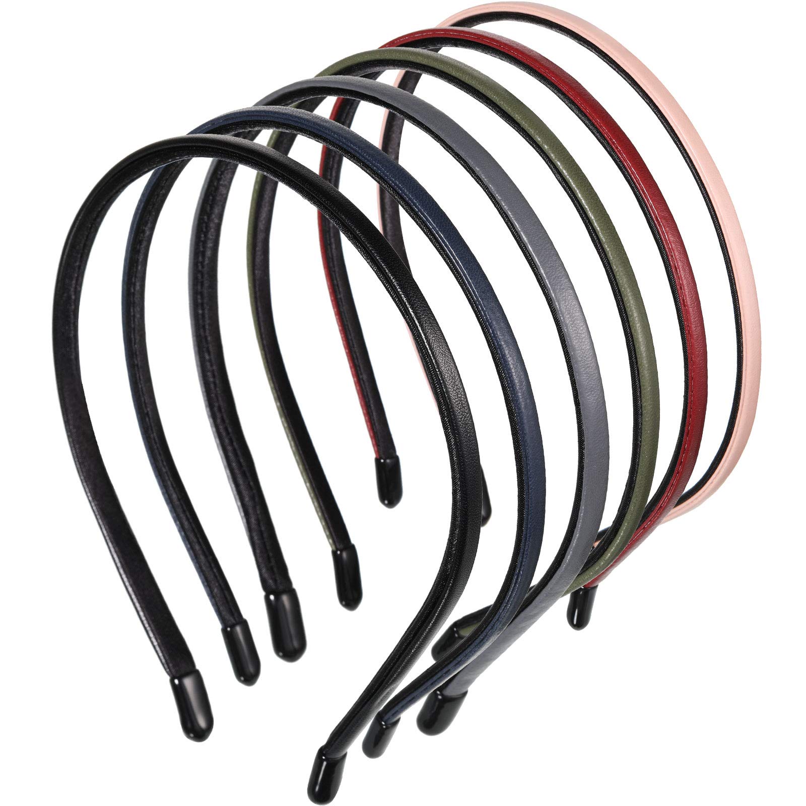 6 Pieces Plastic Skinny Headband Thin Leather Covered Hair Loop Clasp Hairbands Solid Simple Headband for Women and Girls, 6 Colors