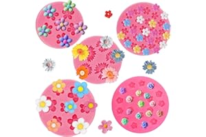 LLCHUNYUN 5Pcs Flower Silicone Candy Mold, Mini Flower Fondant Chocolate Molds for Cake Decorating, Small Rose Flower Mold Polymer Clay Molds Resin Mold for Baking Soap Ice Cube Wax Melt Making Mold (pink)