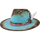 RUEDIGER Vintage Wide Brim Fedora Hats 100% Wool Stiff Felt Hat Rancher Hat with Lightning Logo Handmade Distressed/Burned