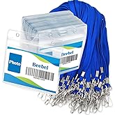 Beebel Lanyard with Waterproof ID Card Holder 50Pcs Clear Plastic Horizontal Name Tags Badge ID Card Holders and 51Pcs Lanyards with Swivel J Hook(Blue)