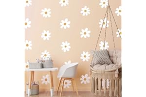 BBTO Daisy Wall Decal Flower Vinyl Wall Decals Daisy Stickers Floral Decals Peel and Stick for Nursery Art Bedroom Living Room(Simple Style,White)