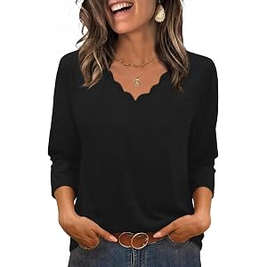 WIHOLL 3/4 Length Sleeve Womens Tops Dressy Casual Blouses V Neck Shirts Summer Clothes Early Fall Fashion Outfits