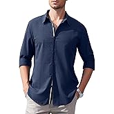 Kissonic Mens Casual Button Down Shirt Long Sleeve Untucked Denim Textured Dress Shirt