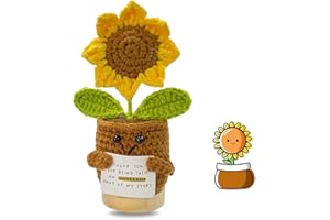 CHPPEY Funny Mini Positive Sunflower Doll Crochet with Positive Card - Thank You for Being Such an Important Part, Gift for Coworker, Friends, Family, Birthday, Thank You Gift for Women and Men