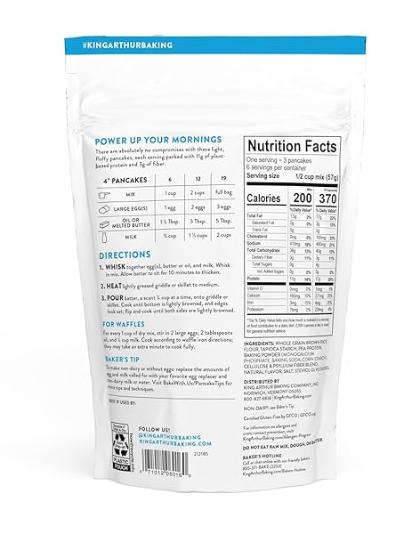 KING ARTHUR FLOUR GLUTEN FREE PROTEIN PANCAKE MIX, NON-GMO PROJECT VERIFIED, NO SUGAR ADDED, NON-DAIRY, 12 OZ (PACK OF 1)