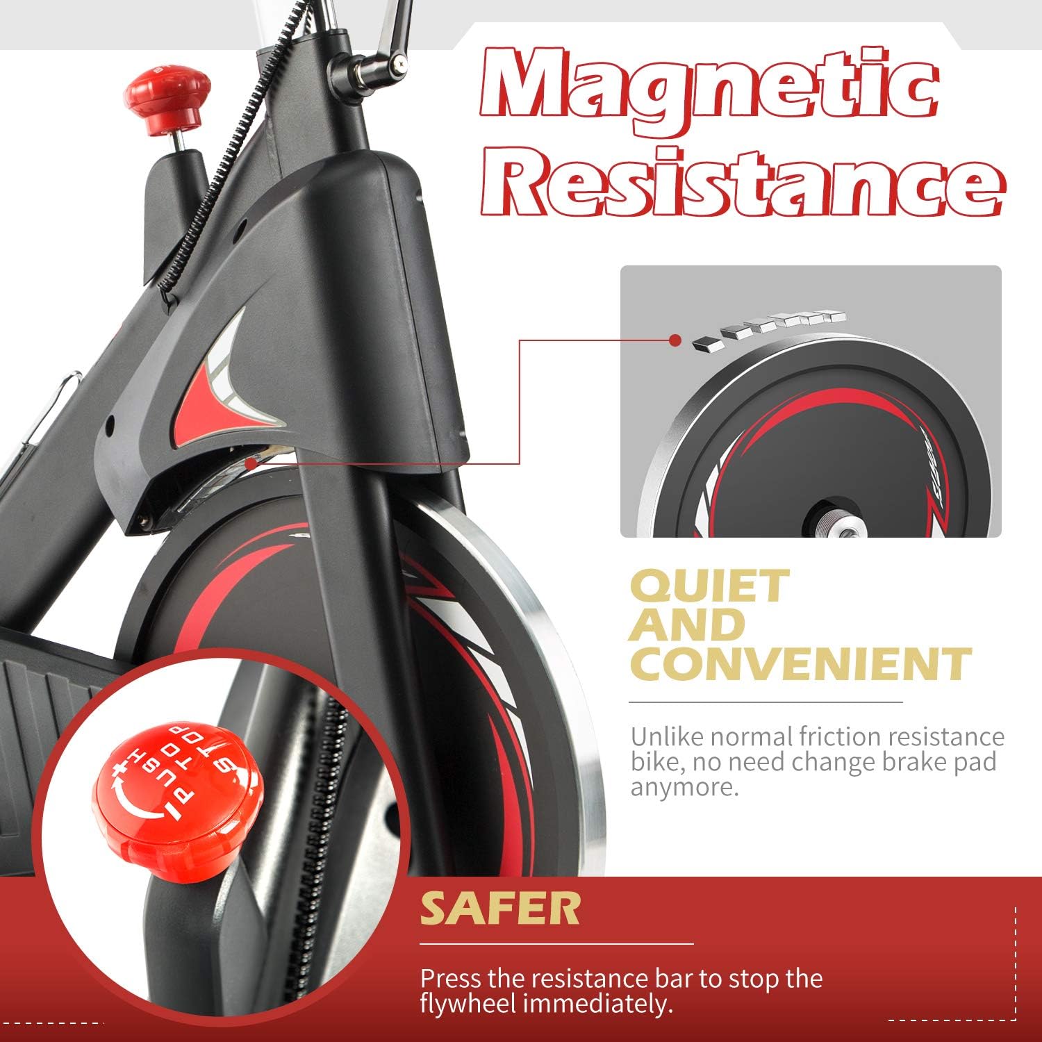 ADVENOR Magnetic Resistance Exercise Bike, Indoor Stationary Bikes for Home Workout, Quiet Belt Drive with LCD Monitor, Support up to 330 lbs, Flywheel 35 lbs (black&red) : Sports & Outdoors