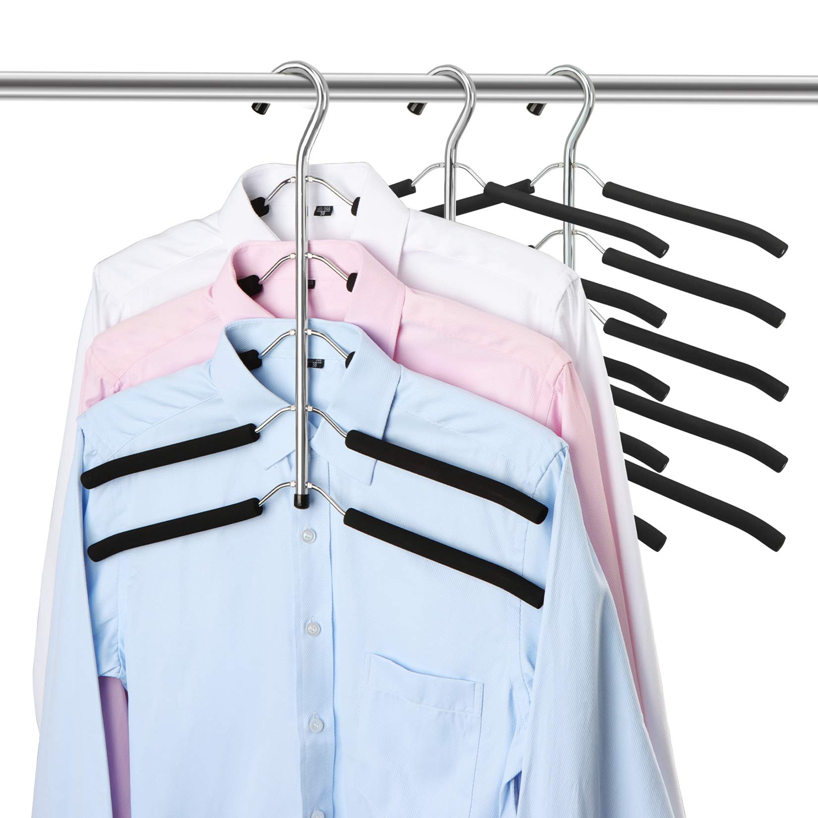 5 in 1 Multi-Layer Metal Hanger Multi-Layer and Multifunctional Organizer with Non-Slip Sponge for Jeans Skirts T-Shirts Trousers Storage for Clothes Wardrobe 3 Pack
