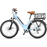 Aoango 750 Peak Electric Bike for Adults,up 80 Miles Removable Battery Ebike, 26" Electric E Bike with 7-Speed,Adult Electric Bicycles for Commute Beach Snow White Womens All Terrain