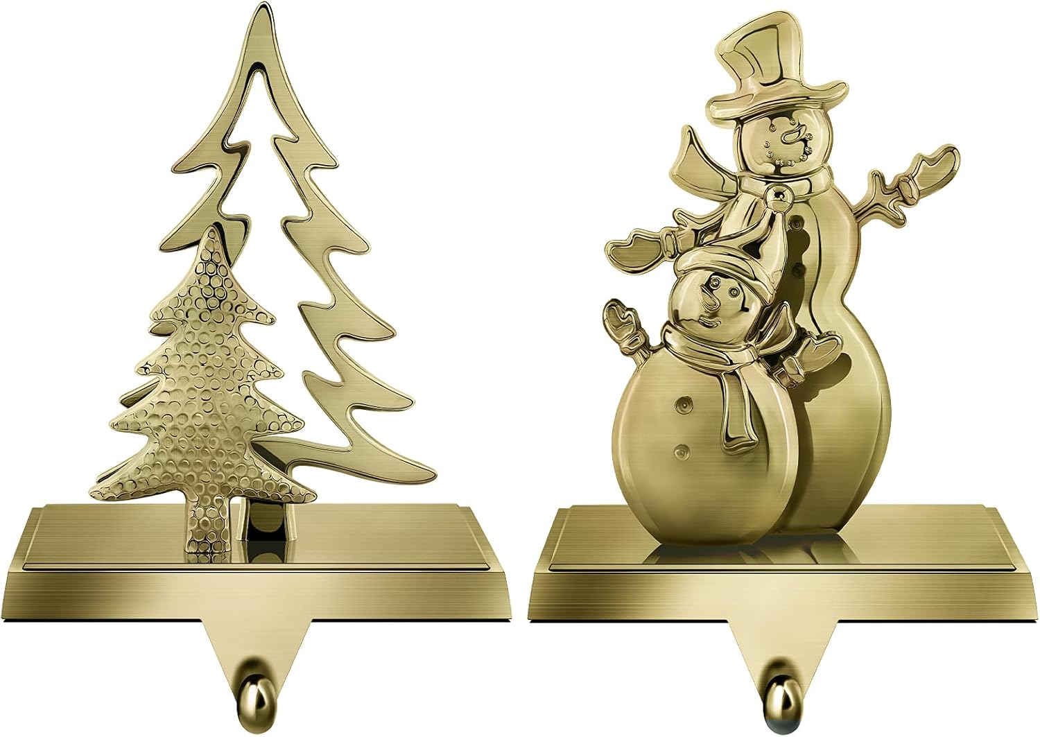 Ornament Hooks - MCEAST 2 Pieces Christmas Stocking Holders Snowman and Christmas Tree Stocking Hooks Mantel Stocking Hangers for Christmas Decoration, Bronze