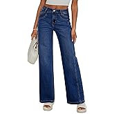 Sidefeel Women's Wide Leg Jeans High Waisted Stretchy Jeans Straight Leg Trendy Patchwork Loose Fit Denim Pants