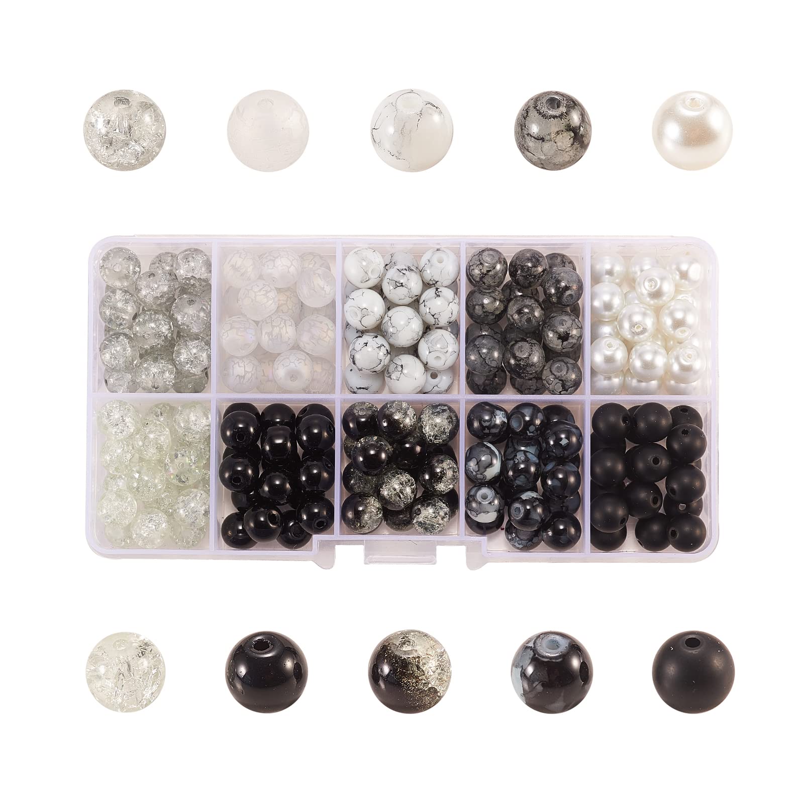 Airssory 200Pcs 10 Styles Black and White Series DIY Glass Round Beads Sets for DIY Necklace Jewellery Making Crafting Accessories - 8mm โ image 1