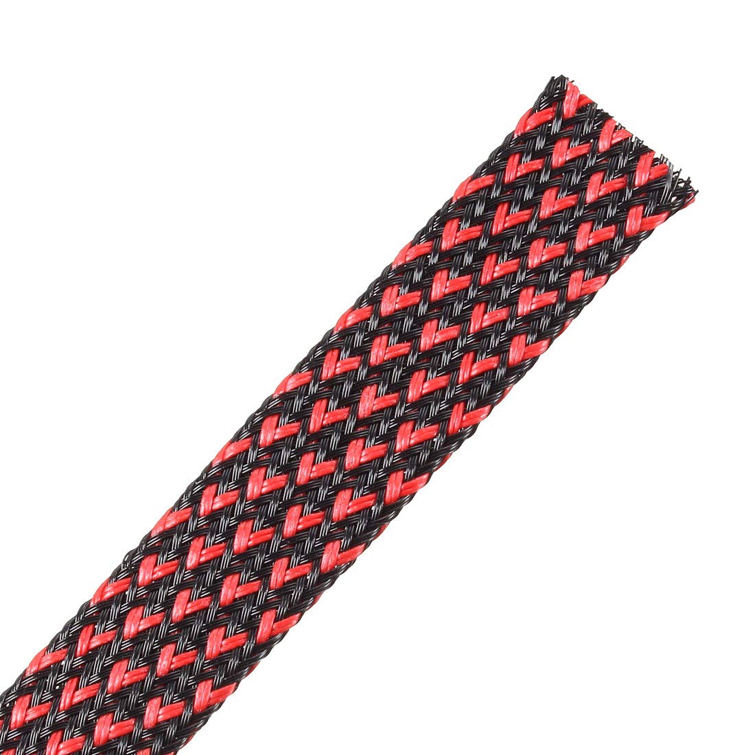 sourcing map PET Expandable Cord Protector, 19.5Ft-12mm Wire Loom Cable Sleeve Black and Red
