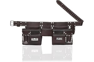 FUERI Heavy Duty Construction Tool Belt, 11 Pockets Tool Pouch, Carpenter Tool Organizer with Fix Belt Style Split Leather Electrician Tool Pouch for Men Carpenter. (Chocolate)