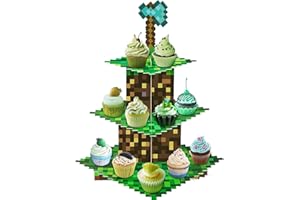 3-Tier Game Cupcake Stand with Axe, Cardboard Dessert Holder for Fans Birthday, Gamer Theme Party Supplies, Creative Tiered S