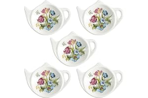 SOCOSY Vintage Tulip Pattern Ceramic Tea Bag Coasters Spoon Rests Teabag Resting Caddy Holder Saucer Set, Tea Coffee Accessories, Seasoning Dishes, Keep Your Tea Time Tidy and Organized