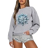 LOTUCY Christmas Sweatshirt Women Snowflake Christmas Sweatshirts Casual Xmas Long Sleeve Crewneck Pullover Tops