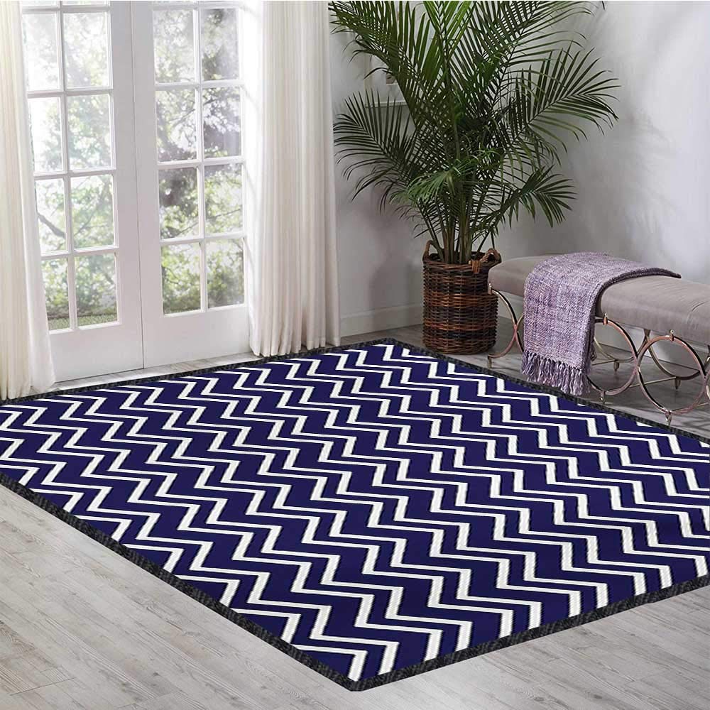 Carpet,Navy Blue Color Background Zig Zag Patterned Modern Design