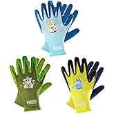 PACIFIC 3 Pairs Kids Gardening Gloves for Age 5-9, Toddler Rubber Coated Garden Gloves, Kids Work Gloves, for Children, Boys and Girls, Multicolor, XXS