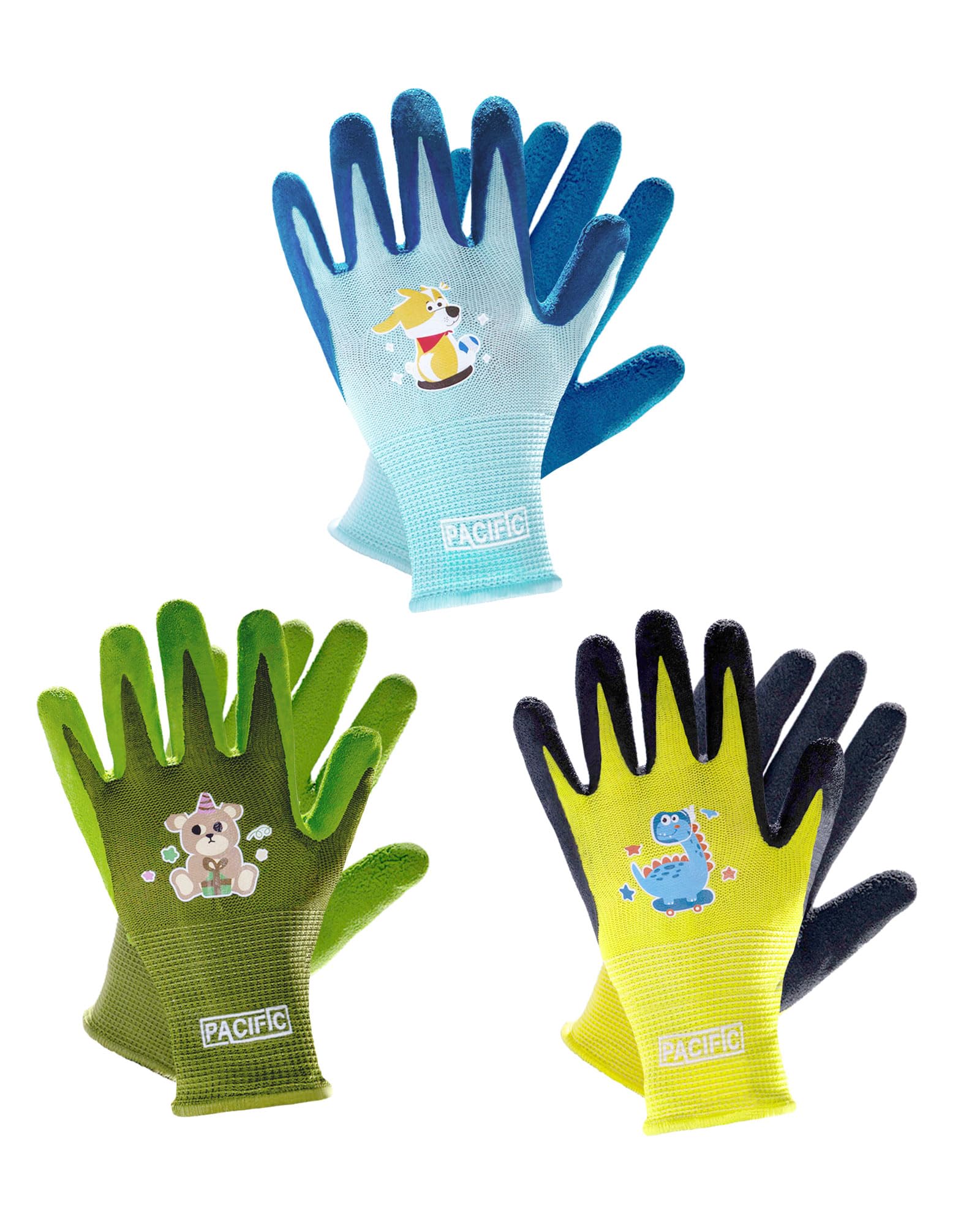 PACIFIC 3 Pairs Kids Gardening Gloves for Age 5-9, Natural Latex Coated Yard Gloves, Non-Slip Children Safety Work Gloves, for Outdoor, Painting & DIY, Boys & Girls, Multiple Colour, XXS