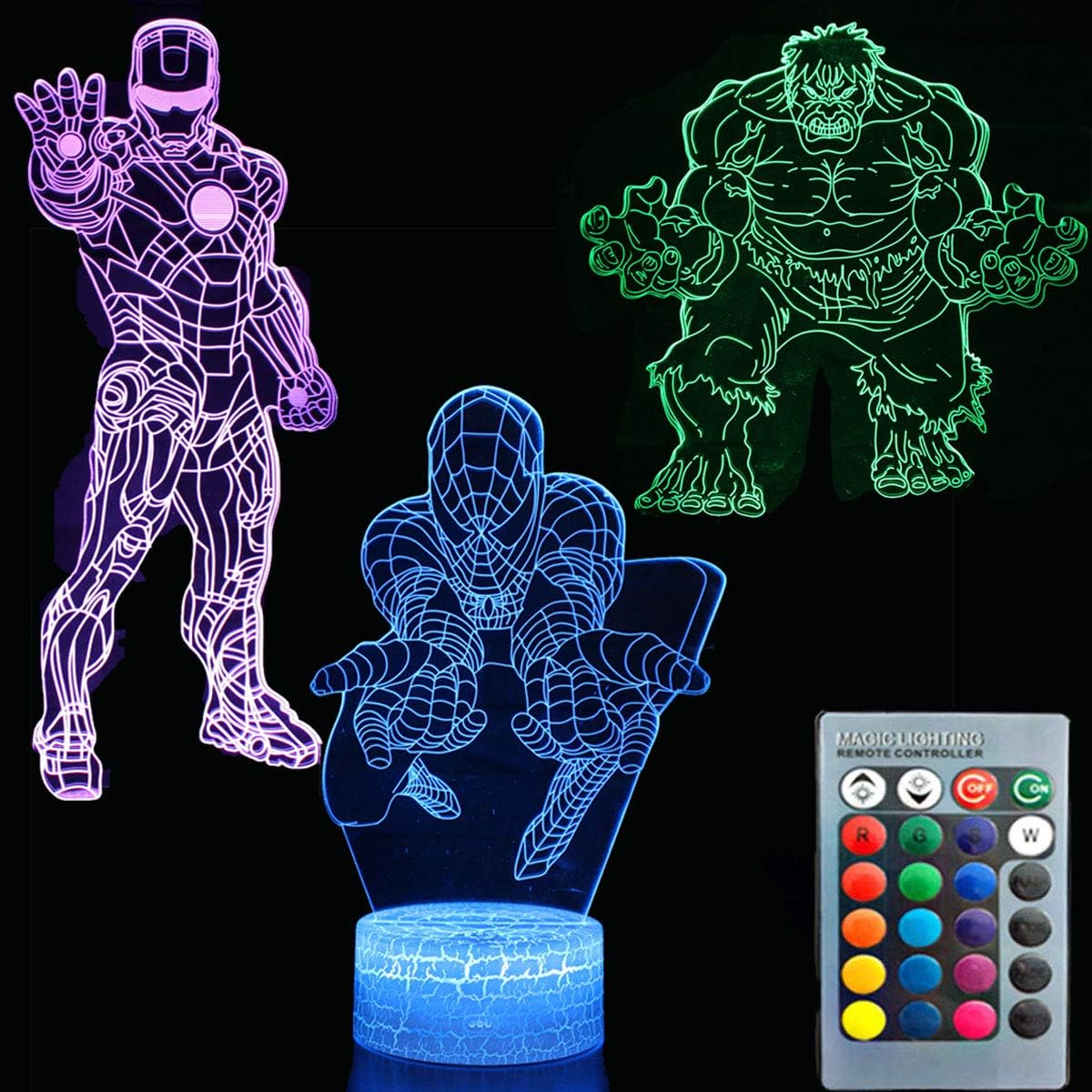 3D Illusion Avengers Super Hero Night Light Three Pattern 7 Color Change Decor Lamp Desk Table Night Light Lamp for Kids Children Holiday Gift