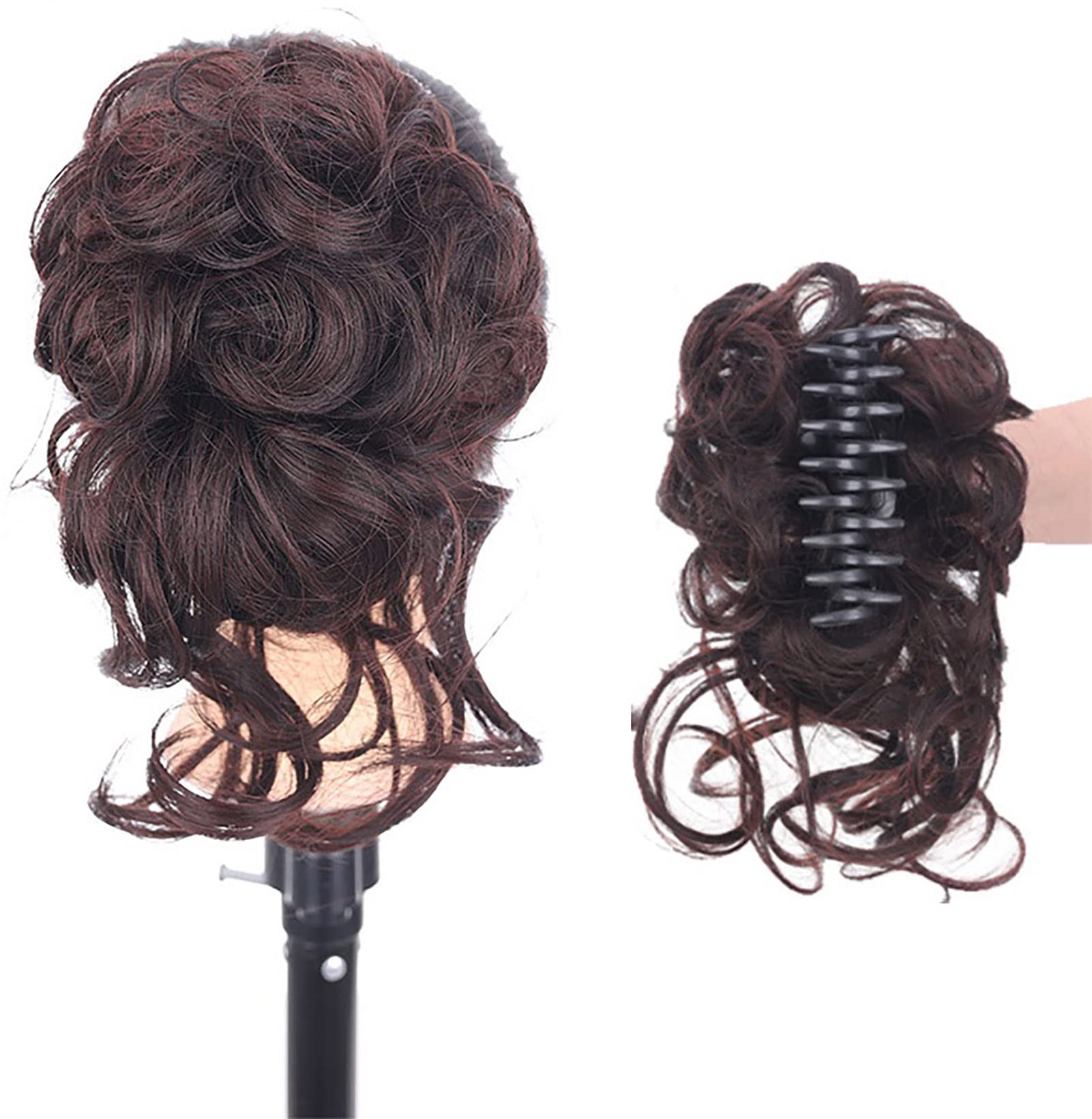 Faringoto Hair Bun Extensions Messy Wavy,Claw Clip in Hair Bun,Bride Hair Piece