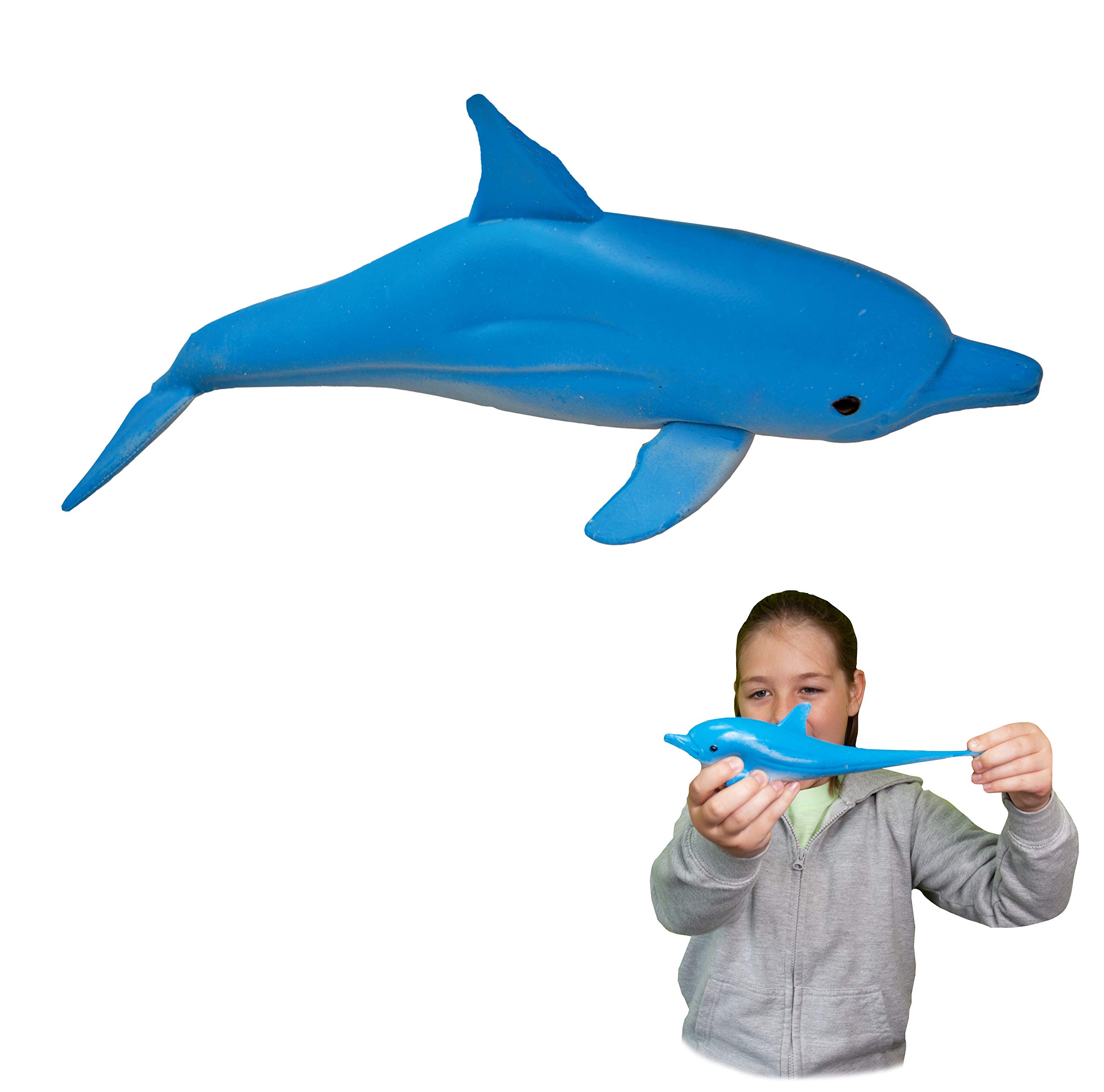 Rep Pals - Stretchy Dolphin Toy by Deluxebase. Animal Shaped Squishy Sensory Fidget Toys, Stress Relief Squeeze Figure, Soft Flexible Rubber, Fun Fantasy Gift for Kids