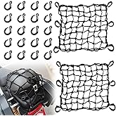 2 Pack Motorcycle Cargo Net, 15"x15" to 35"x35" Bungee Net for Helmet | Small Cargo Net, Bike Cargo Net with 1.5" x1.5" Mesh and 20 Adjustable Hooks for Helmet Luggage, Motorbike, ATV, Bike