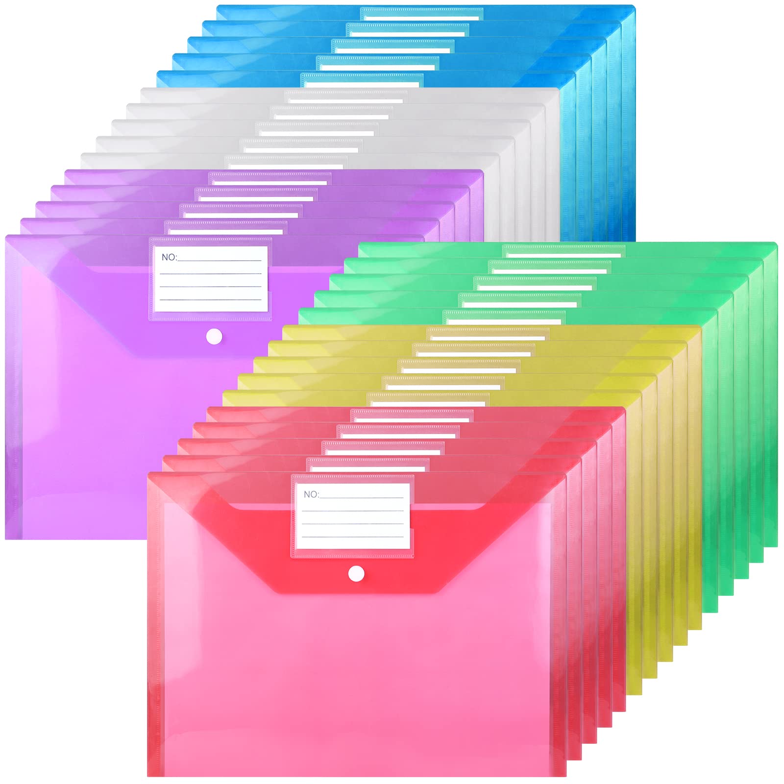 Plastic Wallets - A4 Plastic Folder Popper Wallets A4 Document Wallet with Label Pocket- 30PCS