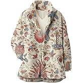 BAIREG Womens Boho Button Fuzzy Sherpa Fleece Jackets Lightweight Floral Stand Collar Faux Fur Coats Fluffy Flannel Outerwear