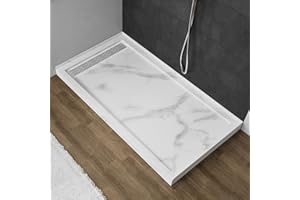 MORVANO 60 x 32 Shower Base with Single Threshold Rectangular Left Drain Location Shower Base,Shower Pan With Stainess Steel Cover,Marble White Acrylic Shower Base