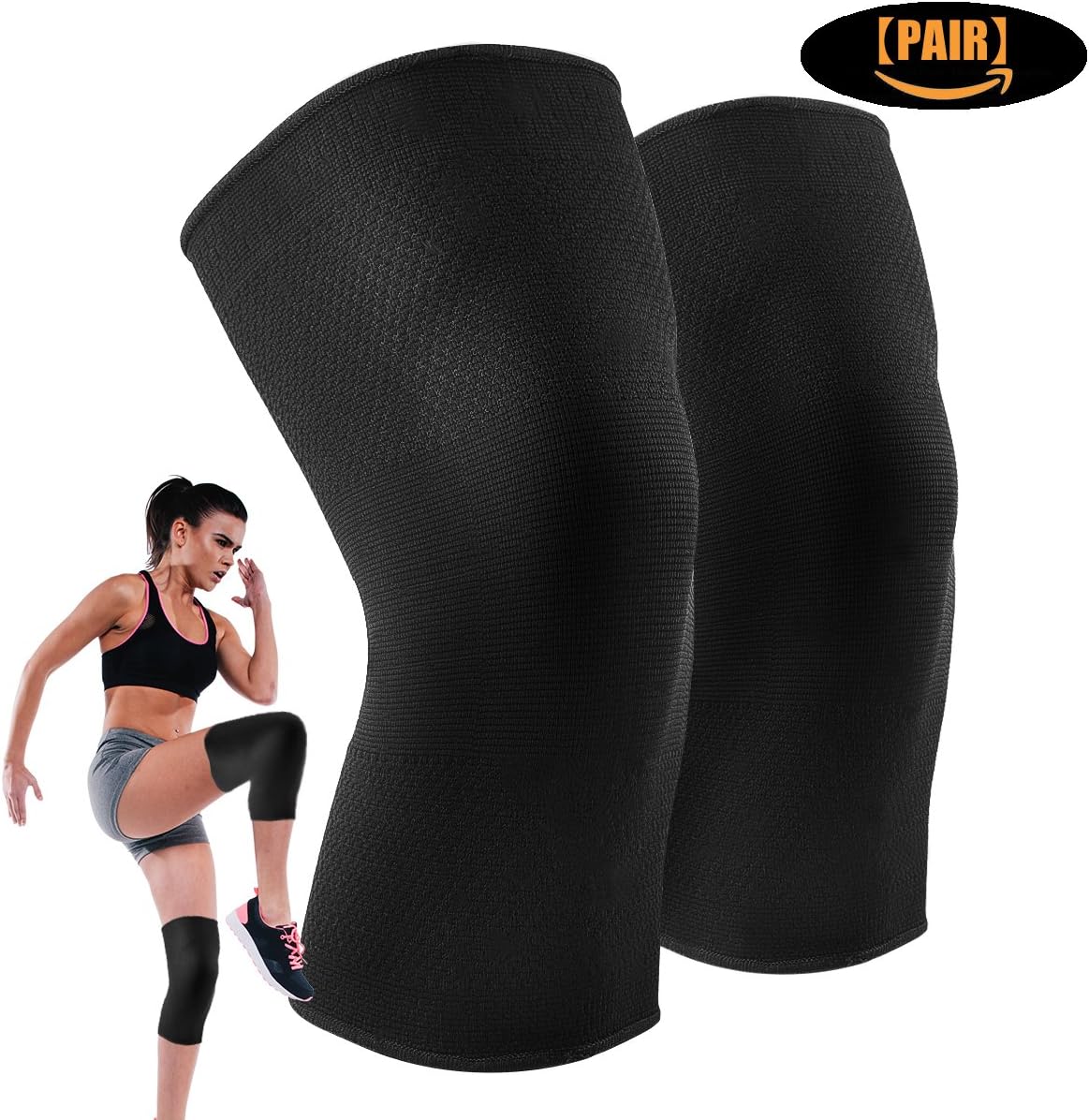 Knee Support, Compression Knee Sleeve for Meniscus Tear, Knee Brace Strap, Protector Wrap for Pain Relief, Arthritis, ACL, Sports and Injury Recovery, Breathable Neoprene Sleeve (Black, Large)