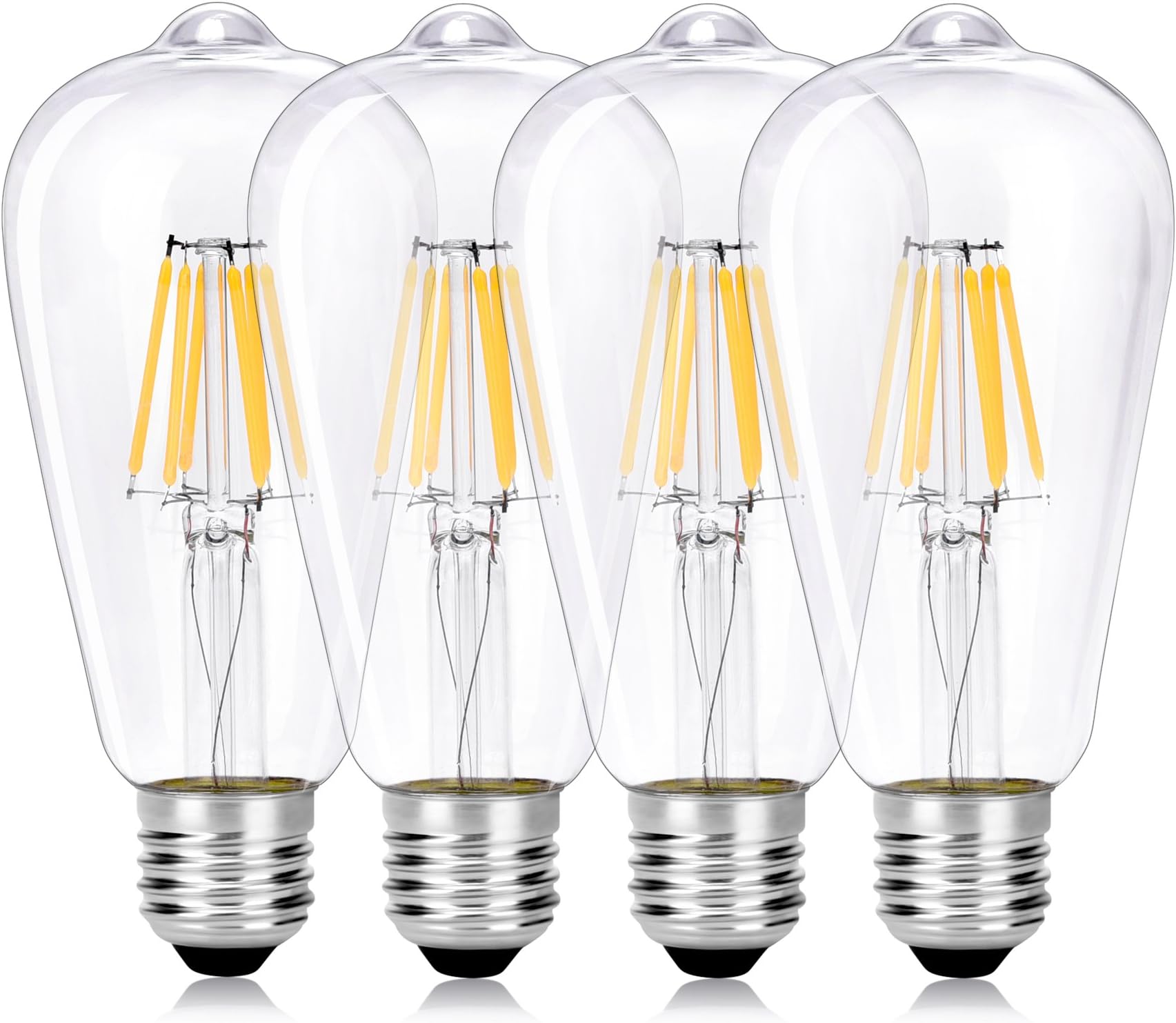 Wedna LED Filament E27 Edison Screw Bulb, 6 W (60 W) ST64 Vintage Light Bulbs Energy Saving Bulb Warm White 2700K, Non-Dimmable, Clear Glass, 4-Pack