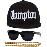 Compton 80s Rapper Costume Kit - Flat Bill Hat + Sunglases + Chain Necklace