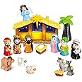 HOTFUN Lighted Nativity Set for Kids, Christmas Story Nativity Playset Figures, 17 Pcs Childrens Nativity Set with Baby Jesus Mary Joseph & Manger, Little Nativity Scene for Preschool Boys Girls
