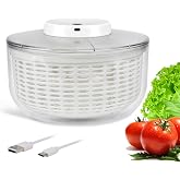 Electric Salad Spinner 6.3-Quart Large Capacity Lettuce Spinner | w/11.8oz Squeeze Bottle,Built-In Draining System,and Bowl &amp; Colander,Fast Drying Serves 6-12 Persons Perfect for Family Meals